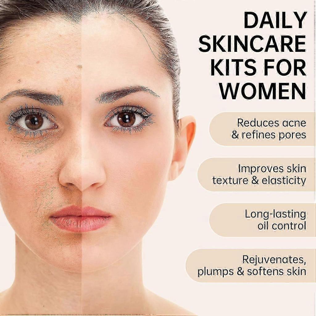 Kollagen Hautpflege-Set, Anti-Aging Hautpflege-Set für das Gesicht, Poren verfeinern, Haut mit Feuchtigkeit versorgen & straffen, 6-teiliges Hautpflege-Set mit Reinigungsmittel, Toner, Lotion, Serum,