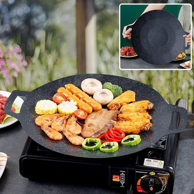 30/34CM Grill Pan Korean Round Non-Stick Barbecue Plate Outdoor Travel Camping Frying Pan Barbecue Accessories