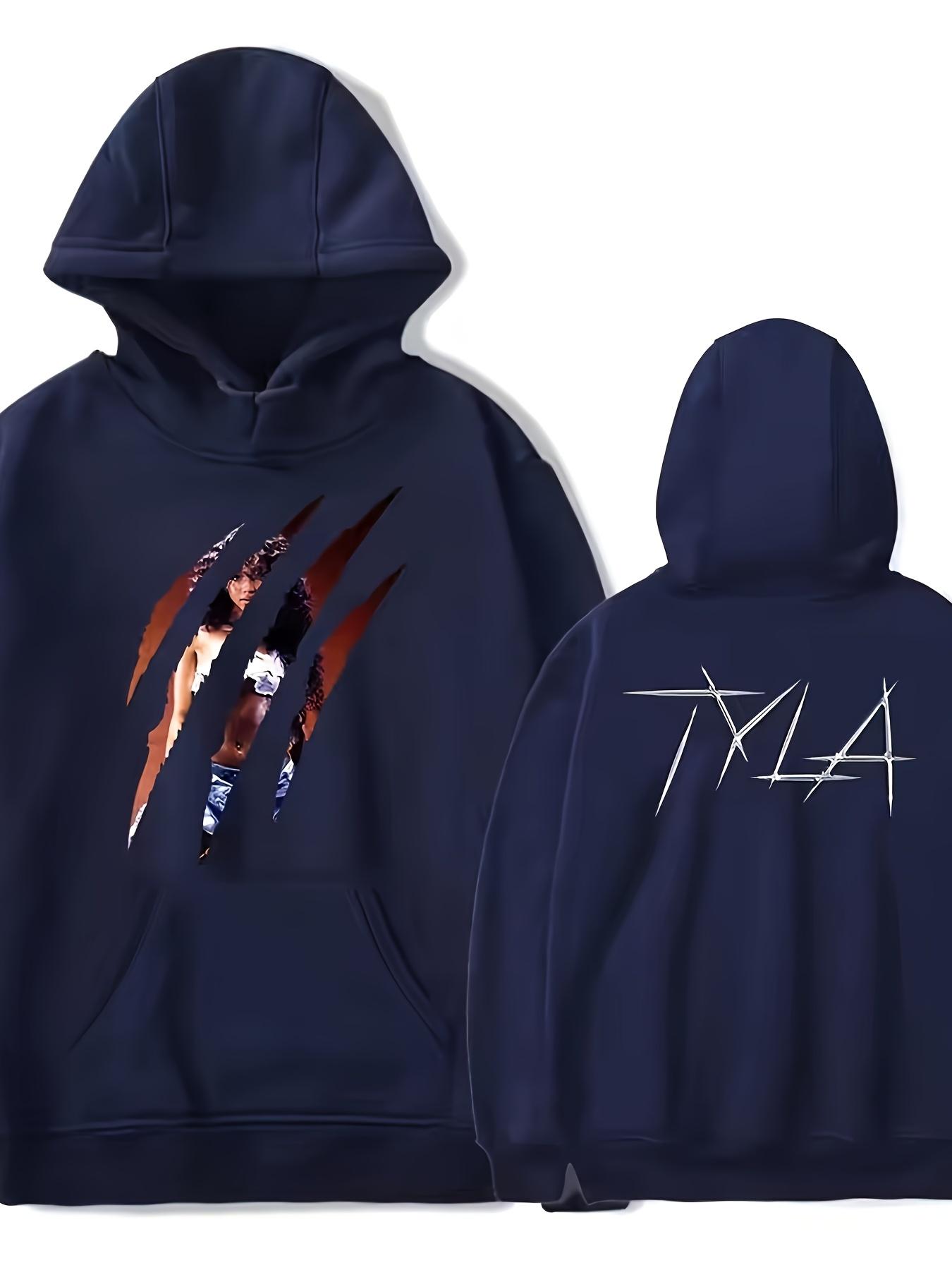 

Navy Blue Graphic Pullover with Drawstring Long Sleeve Casual Sweatshirt for Men Fall Winter Apparel Polyester Hoodie 3XL