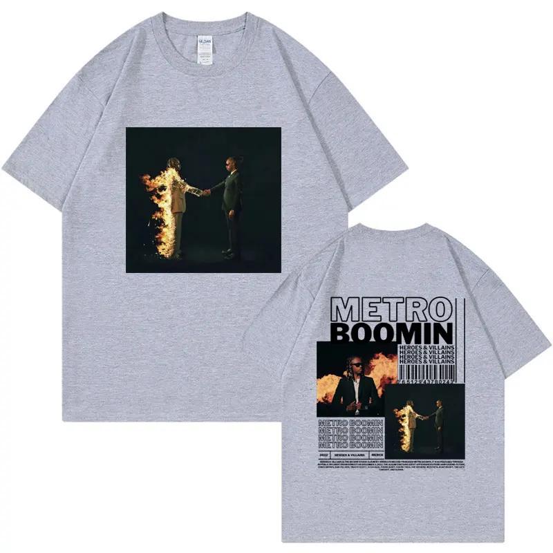 Metro Boomin Heroes and Villains Rapper Men's and Women's Graphic T-Shirts, Retro Hip Hop Cotton Oversized Short Sleeves
