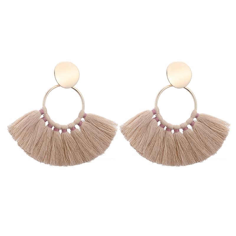 Fashion Gold Color Metal Tassel Earrings For Women Vintage Big Statement Bohemian Earrings Rope Cotton Fringe Drop Zircon Gift