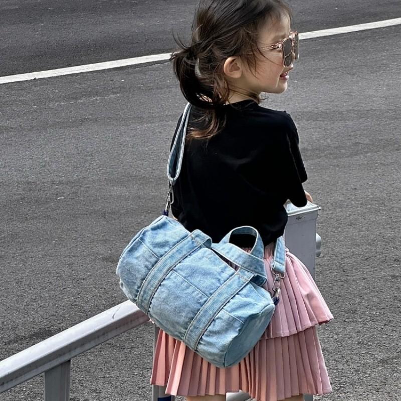 Trendy Unisex Kids Canvas Shoulder Bag Stylish Denim Crossbody Bag For Children