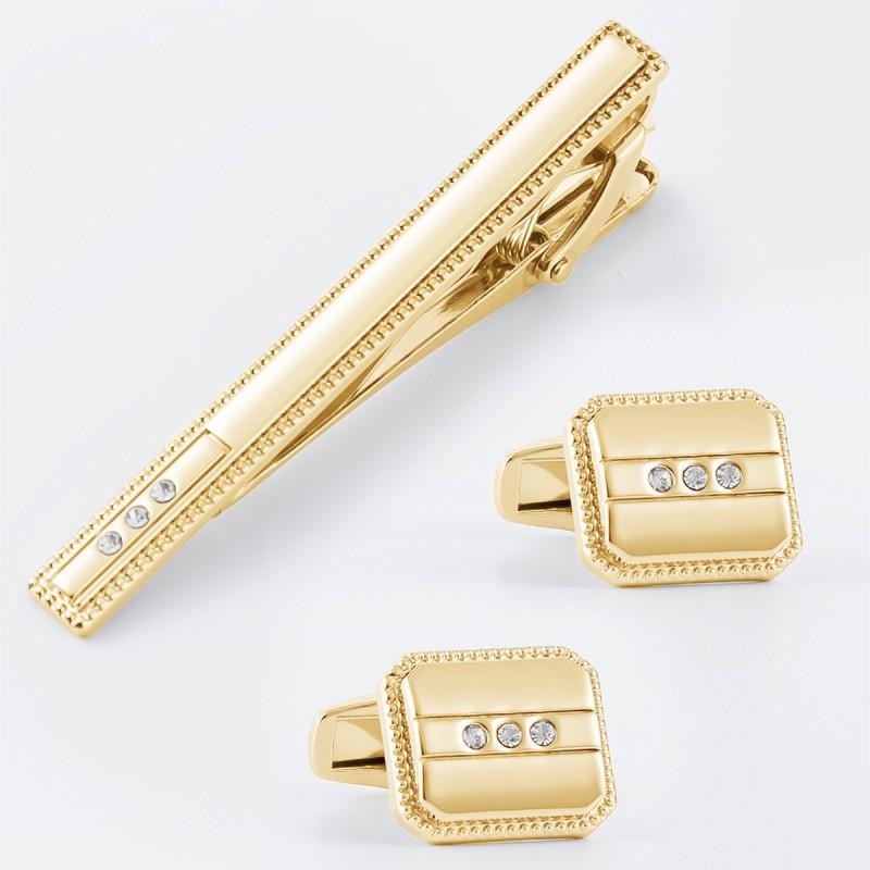Electroplated Diamond-encrusted Rhinestones Cufflinks Collar Clip Set Combination STXC-0043 золотистый