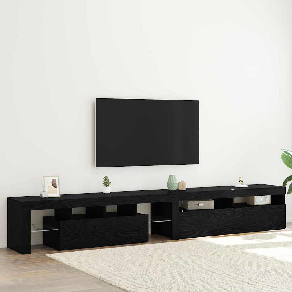 TV Stand with LED Lighting 2 Pcs Black Oak Effect 260 X 37 X 40 Cm