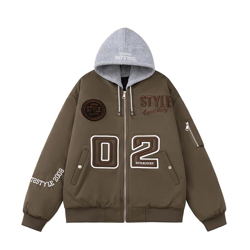 Mens Winter Embroidered Baseball Cotton Jacket American Style Pilot Streetwear Outerwear
