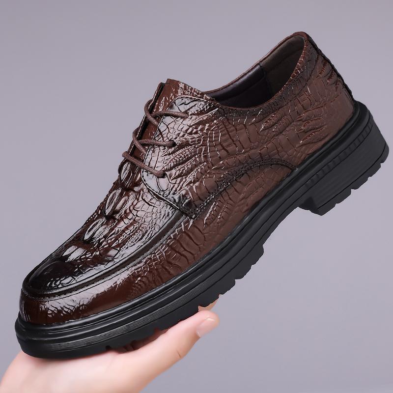 Fashion Brand Men's Top Layer Cowhide Leather Casual Shoes Fashionable Four Season Trendy Mens Oxford Shoes Business Office Formal Shoes