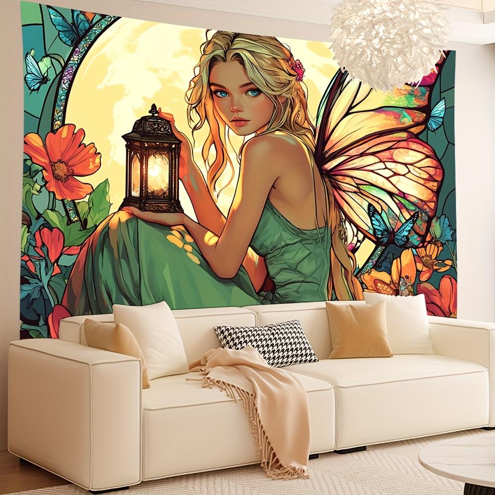 Colorful Glassstyle Fairy Digital Printing Polyester Wall Hanging Tapestry Decorative Living Room Bedrooms Background Gift