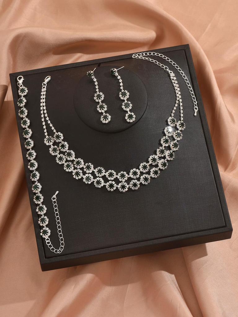 Strass Brautschmuck Set: Halskette, Ohrringe, Armband