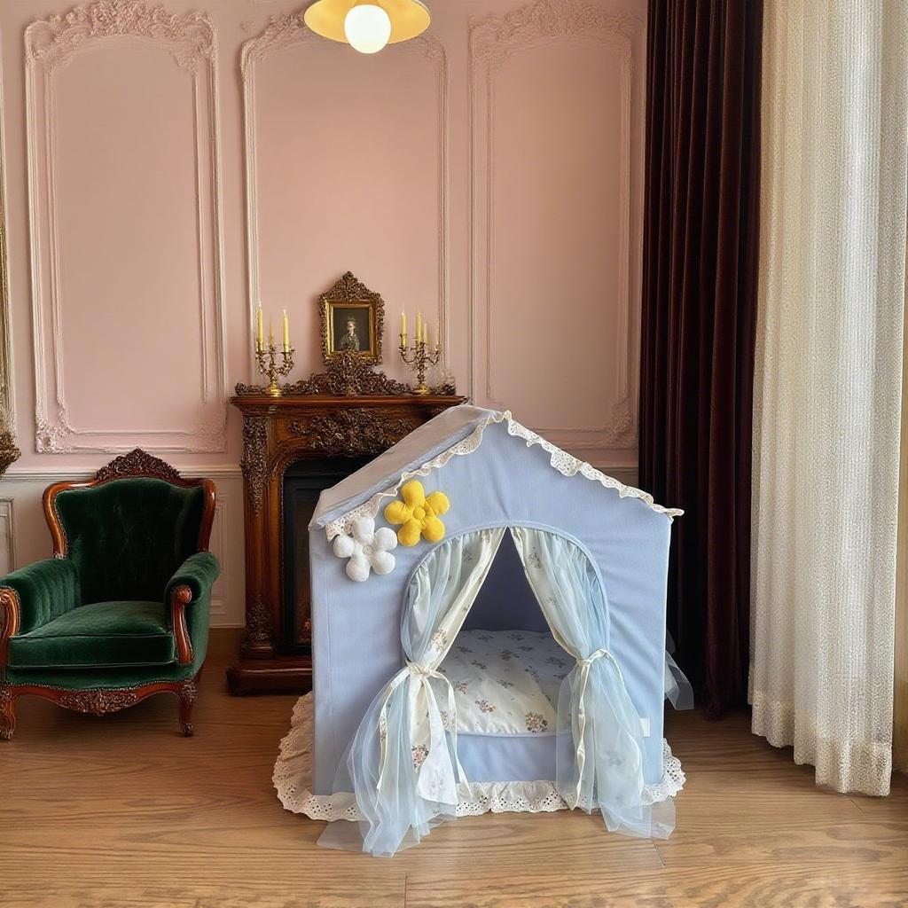 Ins Nordic Style Lace Pet Tent Semi-closed Cat Nest Tent Removable and Washable Comfortable Skin-friendly Cat House Villa