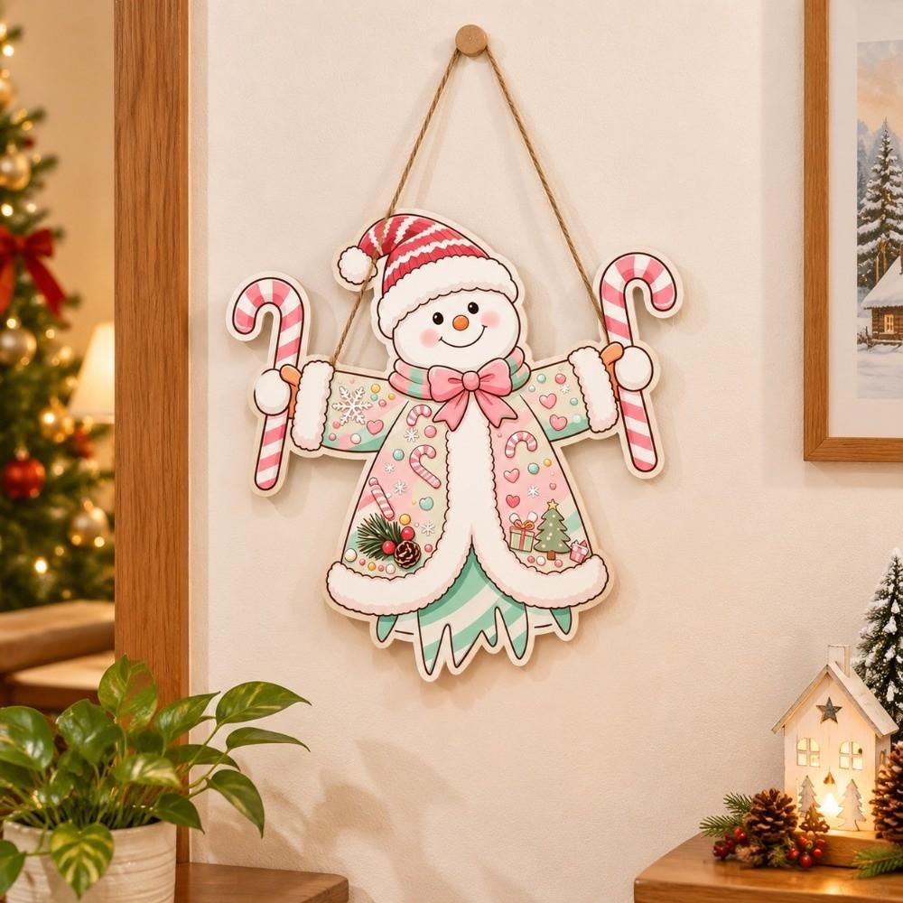 Wooden Christmas Hanging Ornaments 2D Flat Design Snowman Door Decoration Christmas Party