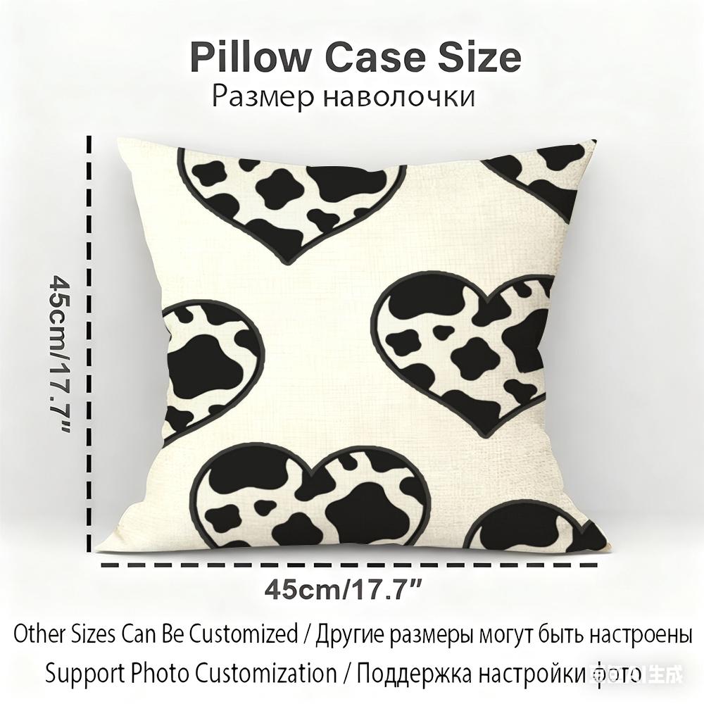 Cow Print Cushion Cover Household Decoration Linen Sofa Cushion Cover: Skin-Friendly & Breathable with Invisible Zipper