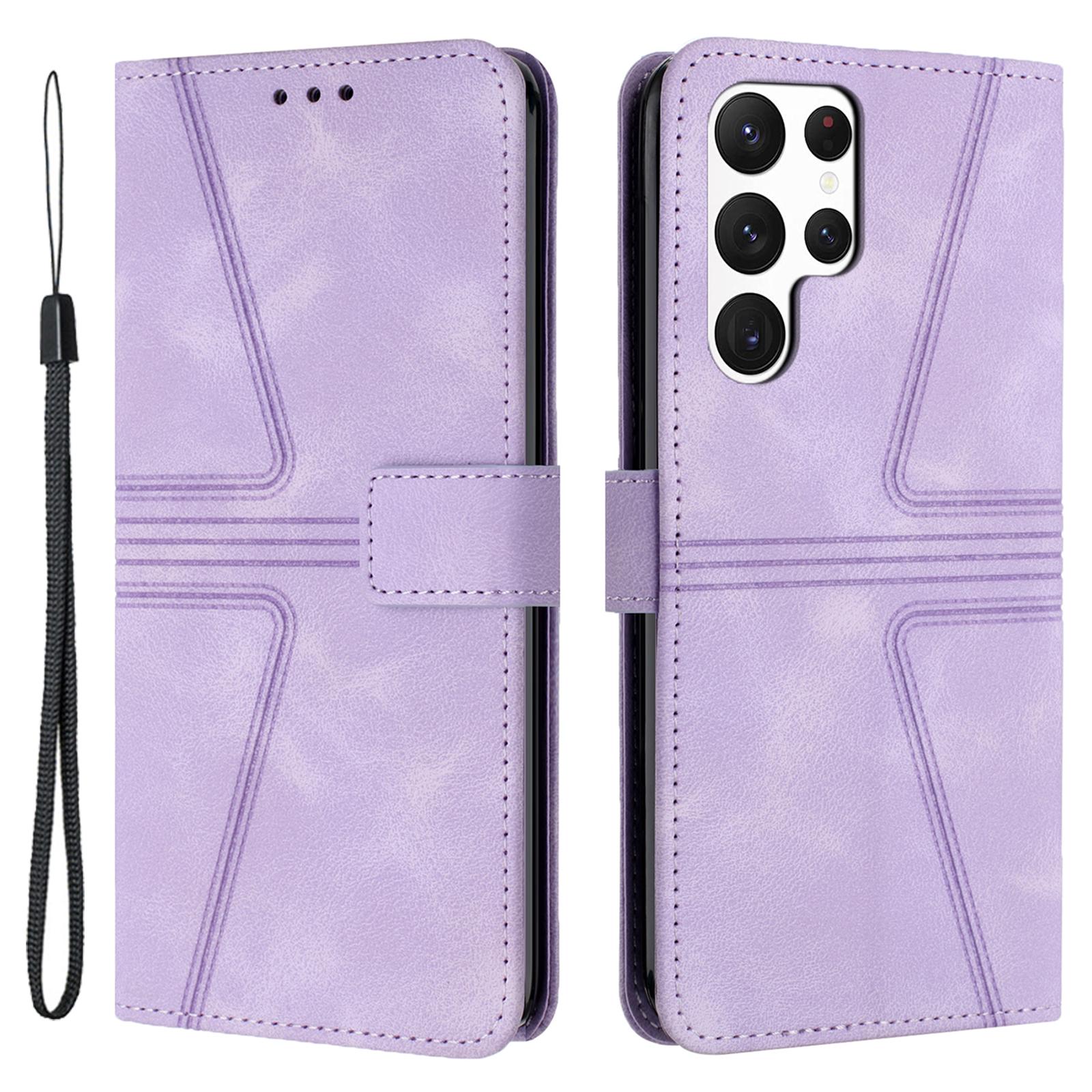 

For Samsung Galaxy S23 Ultra Case Triangle Imprinted Wallet Phone Leather Protective Cover Purple