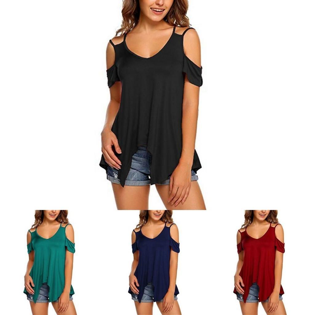 Elegant Womens Off Shoulder V Neck Chiffon T-shirt With Classic Timeless Appeal