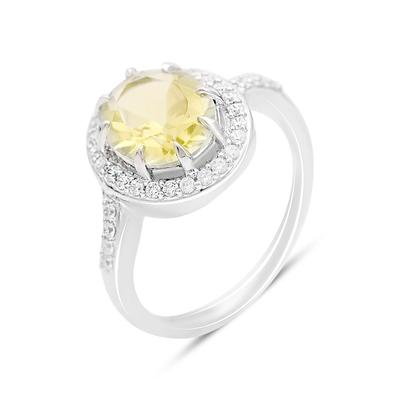 Strieborný prsteň s Prírodným zeleným kremeňom 2.698ct, zirkónmi, hmotnosť výrobku 3,43 g (2162056)