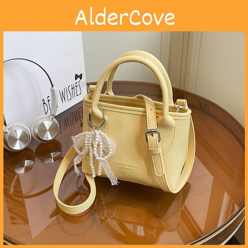Womens Trendy Bucket Shoulder Bag With Artificial Pearl Bow Pendant For Everyday Use