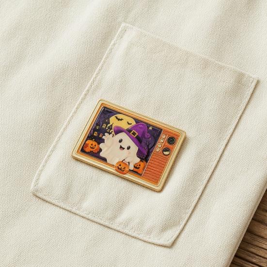 Decorative Hat Pin Retro TV Brooch for Halloween, Pumpkin Ghost Black Cat Crow Badge, Holiday Lapel Sweaters Jackets Scarves Decoration Zinc Alloy