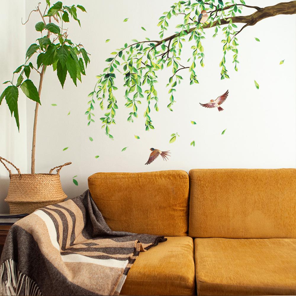 Personalized Fluttering Sticker of Willow Branches and Sparrows, Wall Sticker for Living Room, Dining Room, Home and Background Wall