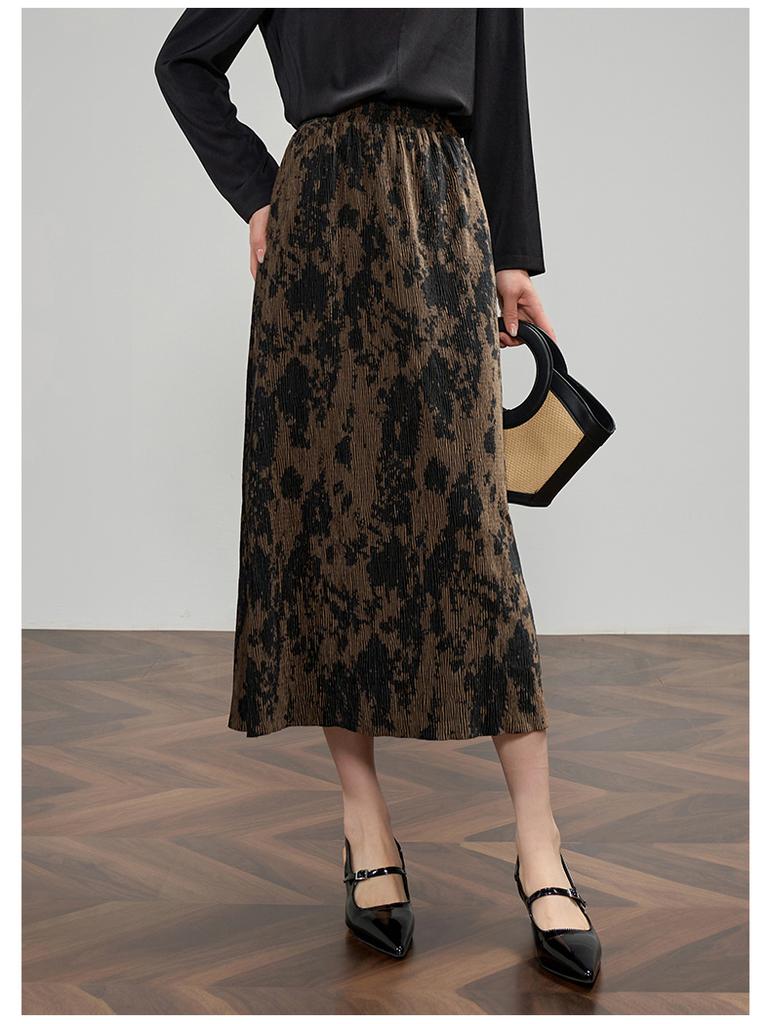 Amber flowing light dress casual retro printed velvet half skirt women's skirt straight tube skirt