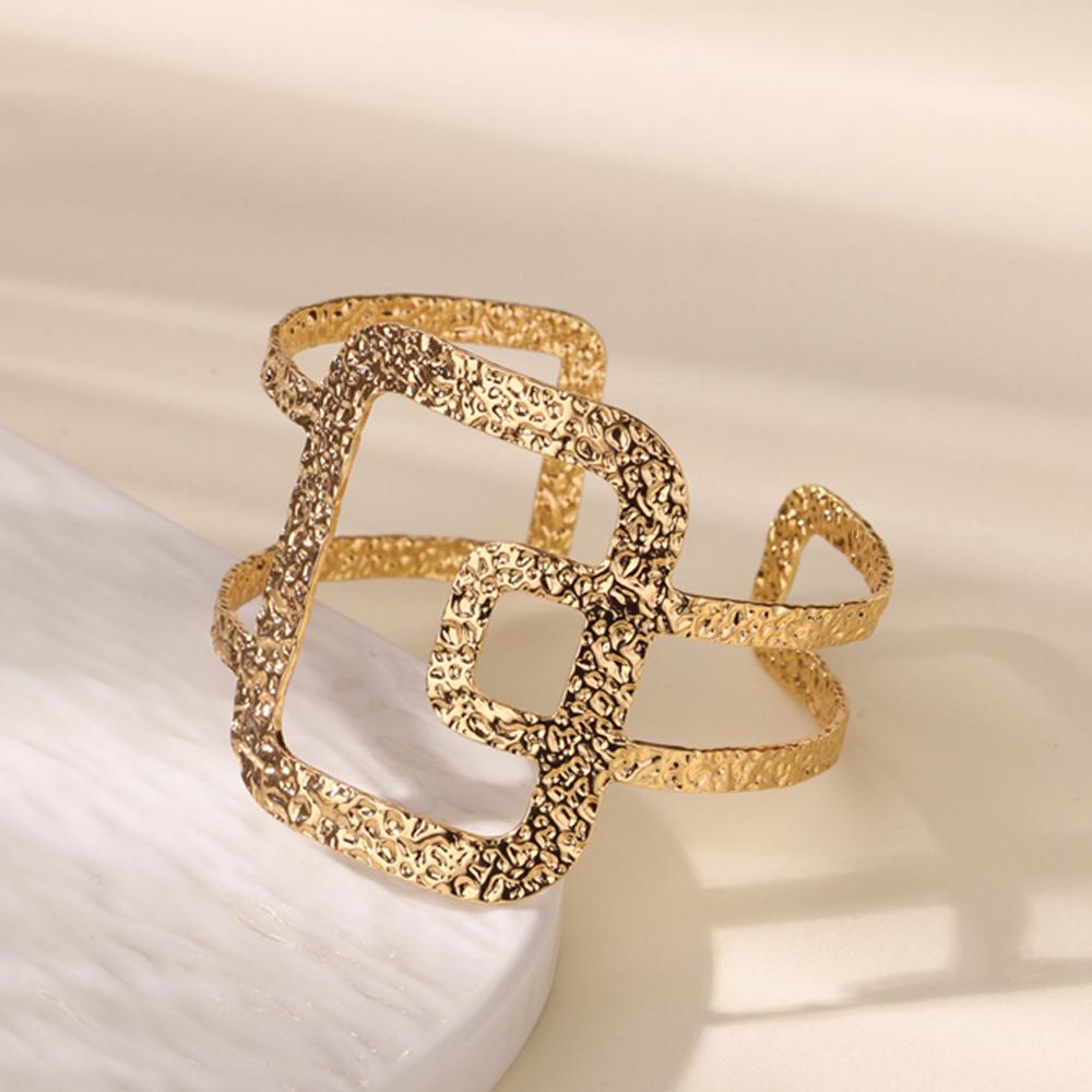 Stainless Steel Leave Bangle Bracelet For Women Simple Vintage Gold Color Geometric Open Cuff Bracelets Fashion Jewelry Gift