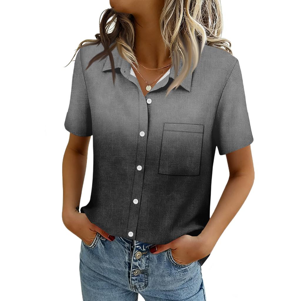 Chemisiers pour femmes à manches courtes boutonnés Chemises Business Casual Élégants Hauts de travail Vêtements d'été et de printemps