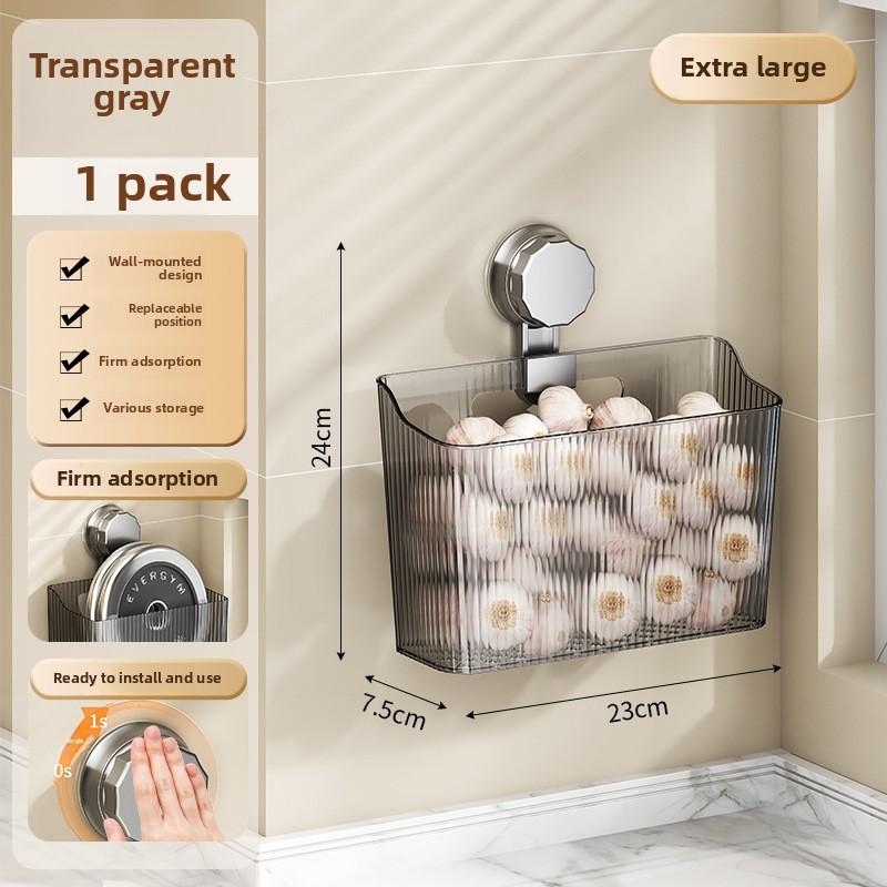 New suction cup wall-mounted kitchen storage rack onion, ginger and garlic seasoning storage kitchen onion, ginger and garlic storage basket rack