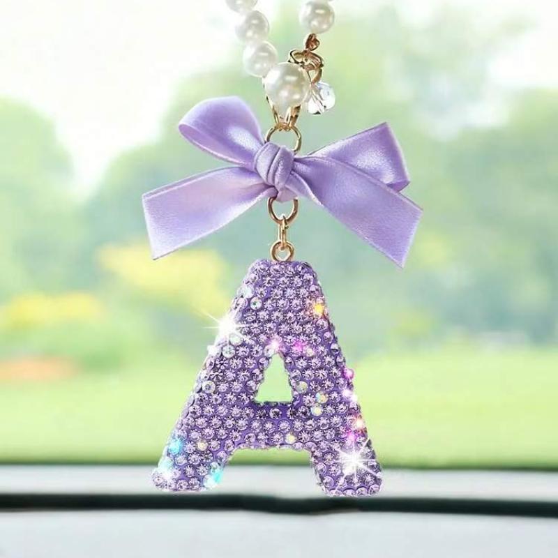 Creative Diamond Fashionable Bow Letter Car Pendant Car Rearview Mirror Decoration Exquisite English Pendant Decoration