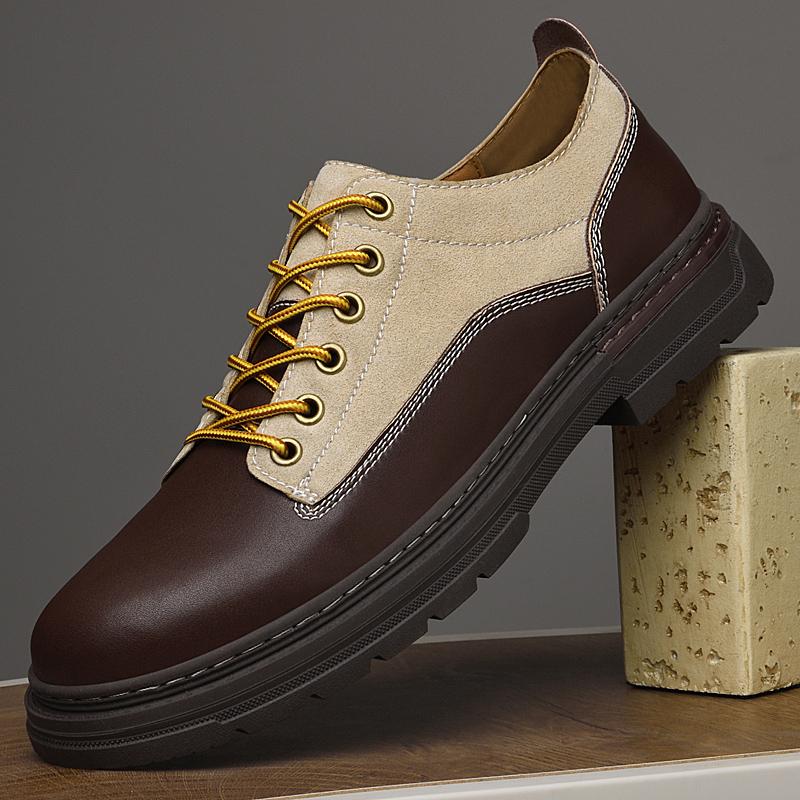 British Style Men's Work Shoes Thick Soled Casual Shoes Men's Leather Trendy Shoes Retro Style Luxury Shoes