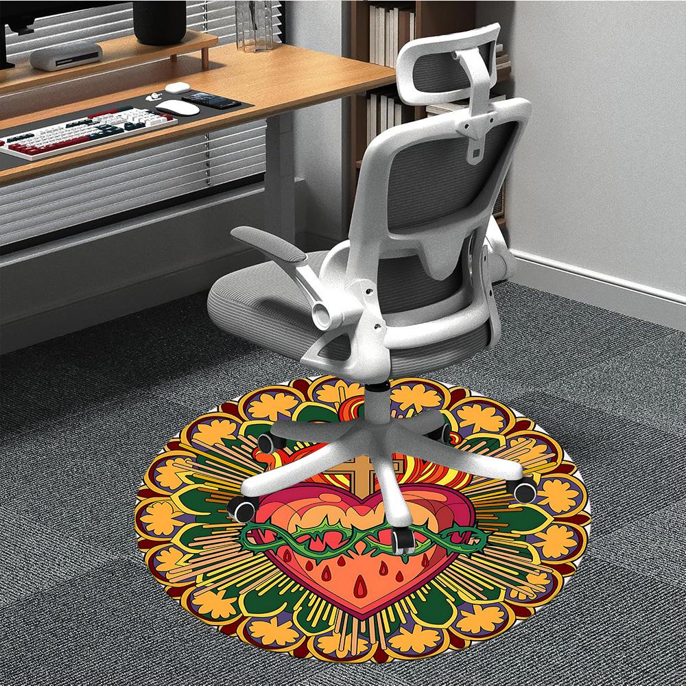 1pc Sacred Heart Carpet, Round Non Slip Durable Large Size Office Carpet, Suitable for Office