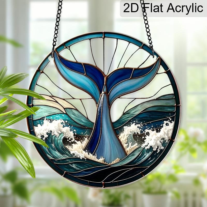 2D Flat Acrylic Ocean Whale Tail Suncatcher, 7.87/11.81in Window Hanging Decor, Home Room Art Ornament, Housewarming Gift