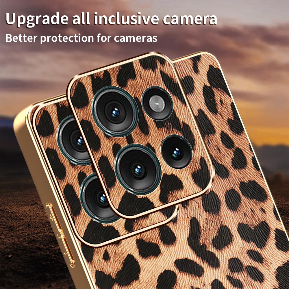 For Motorola Edge 50 5G Case Leopard Print PU Leather Coated PC + TPU Electroplating Phone Cover