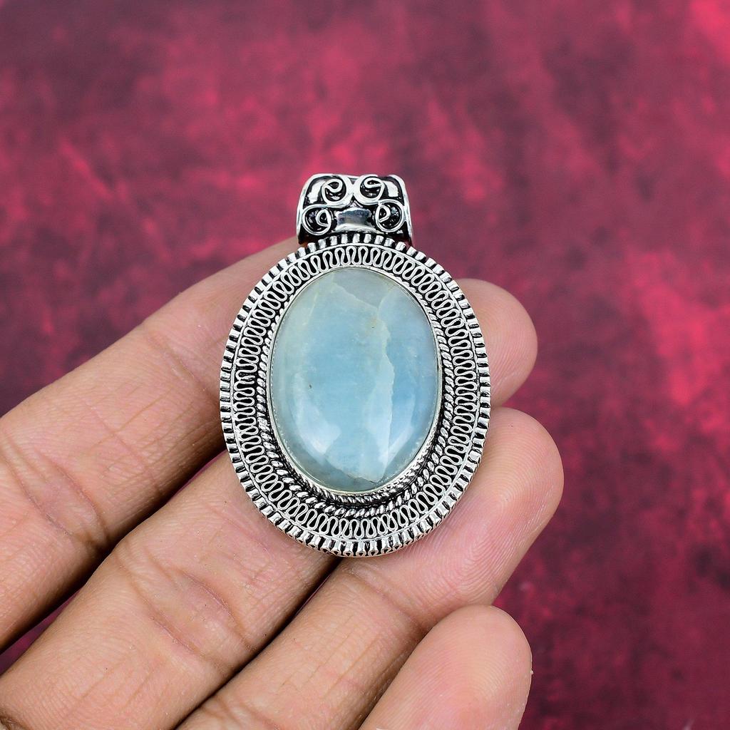 Přívěsek z akvamarínu a masivního sterlingového stříbra 925, ručně vyráběné šperky s drahokamy a přívěskem, dárky pro manželku, zbrusu nový přívěsek