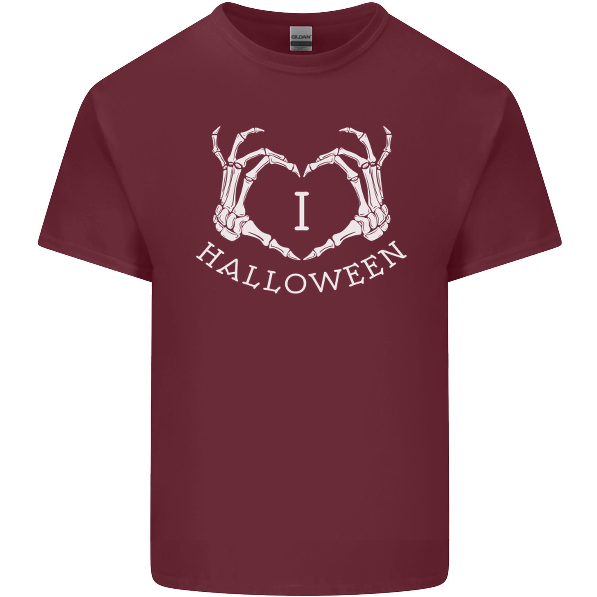 I Love Halloween Funny Skeleton Hand Skull Unisexs Light Cotton TShirt S