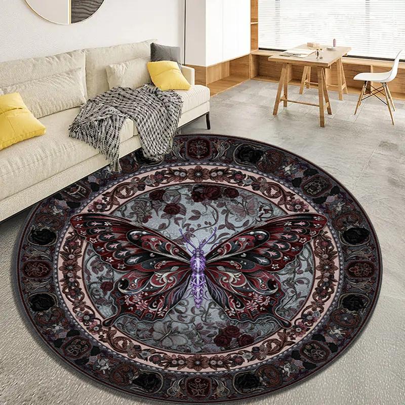 Schmetterling Gotischer Prunk Runder Teppich, Teppich für Wohnzimmer Schlafzimmer Sofa Spielzimmer Dekor, Rutschfeste Fußmatte83