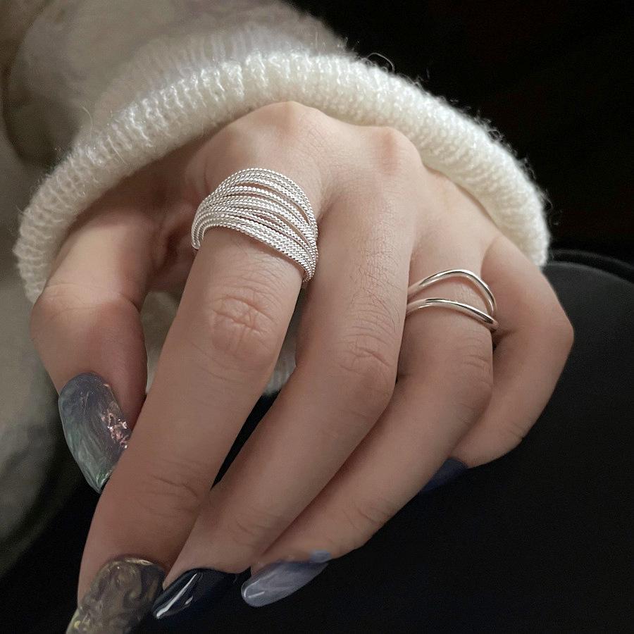2023 Trendy Multi-Layered Sterling Silver Statement Ring for Women
