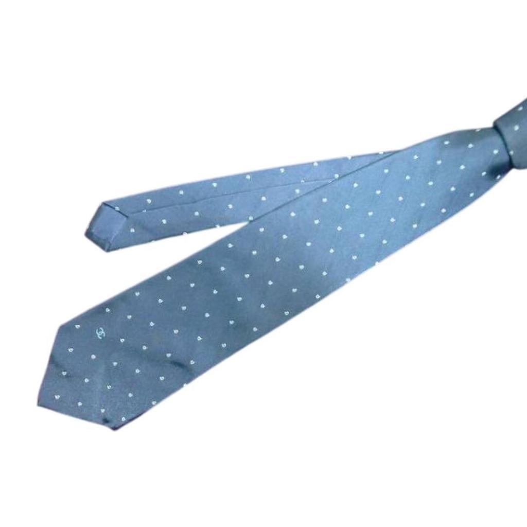 Used Excellent condition CHANEL small pattern all-over logo embroidery JGD tie dark navy