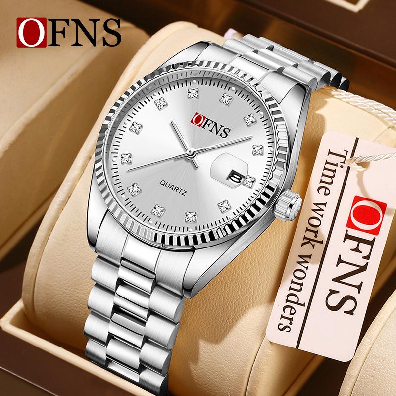 Oufanni Unisex Luminous Quartz Watch with Sunburst Dial and Waterproof Leather-Steel Band.