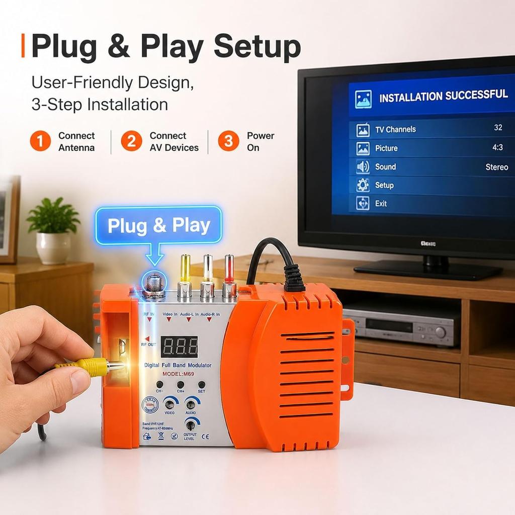Modulator Converter, Weytoll Compact Modulator, Audio Video TV Converter, Demodulator Adapter w/Antenna in/Out & Channel Switch Signal Amplifier
