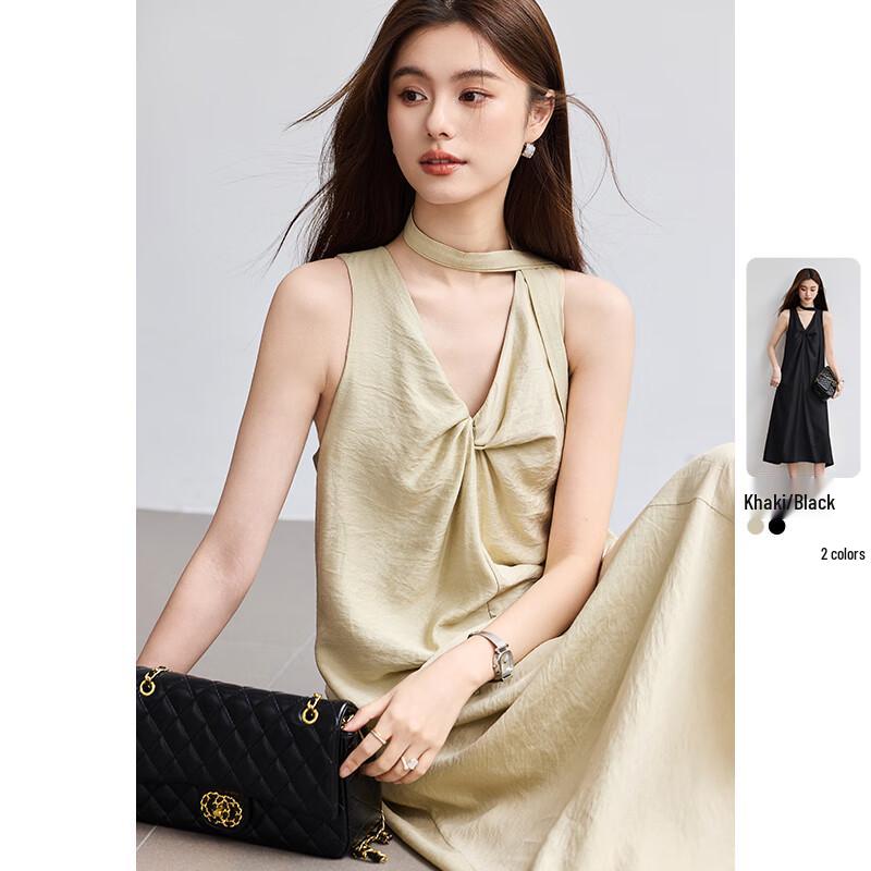 VICTORIA&VERA Women's Sleeveless V-Neck Twisted Midi Dress V9012L04