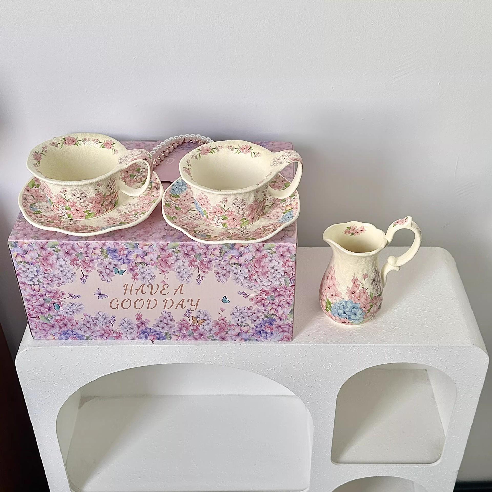 

High-Value French Retro Brocade Garden Ceramic Coffee Cup And Saucer Set Gift Box Souvenir Girl Birthday Gift 250ml