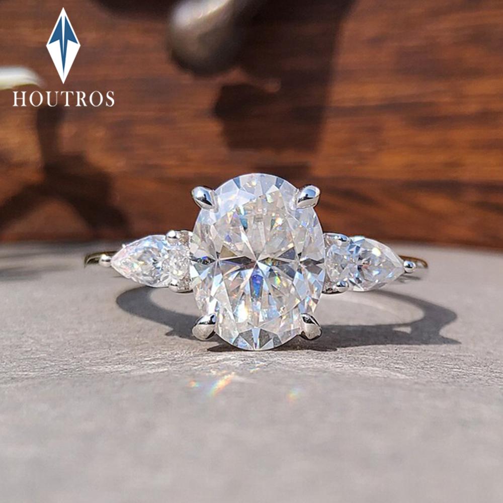 2 Carat Oval Cut Moissanite Engagement Ring for Women CopperThree Stones Promise Wedding Bands Anniversary Jewelry
