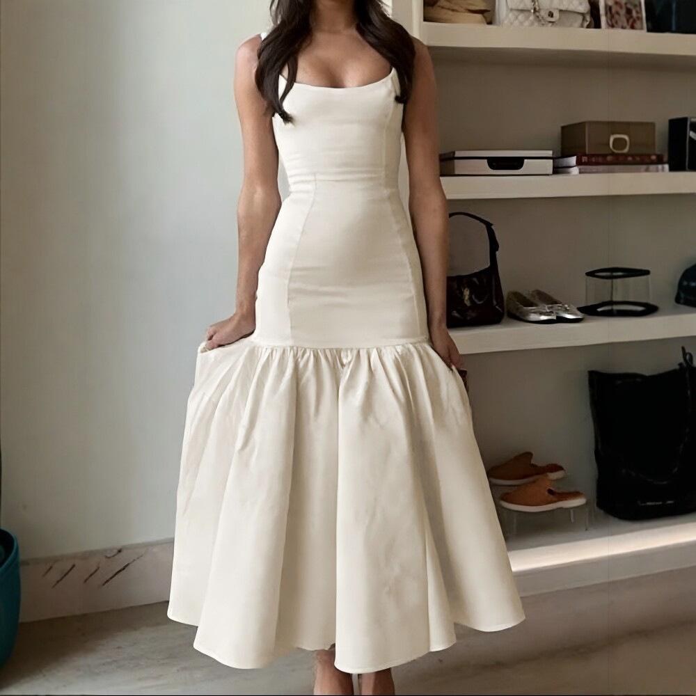European and American Fashion U-neck Slim-fit Dress Retro Sleeveless Fishtail Dress Sexy Vacation Fake Dress