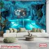 2D Fantasy Crystal Cave Tapestry, Mystical Lake Scenery for Bedroom