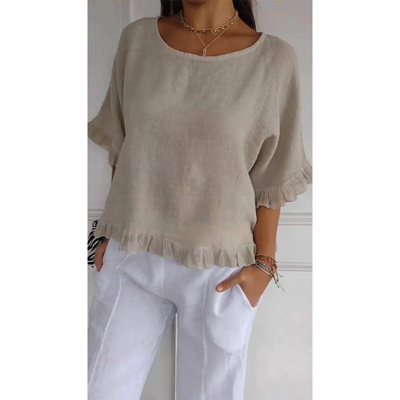 

Womens Solid Ruffle Hem Batwing Sleeve Loose Blouse S абрикосовый