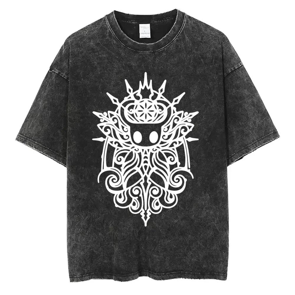 Magliette Hollow Knight Stampa Vintage Lavata Magliette Regali per Fan Uomo Donna Top Moda Casual Manica Corta Oversize