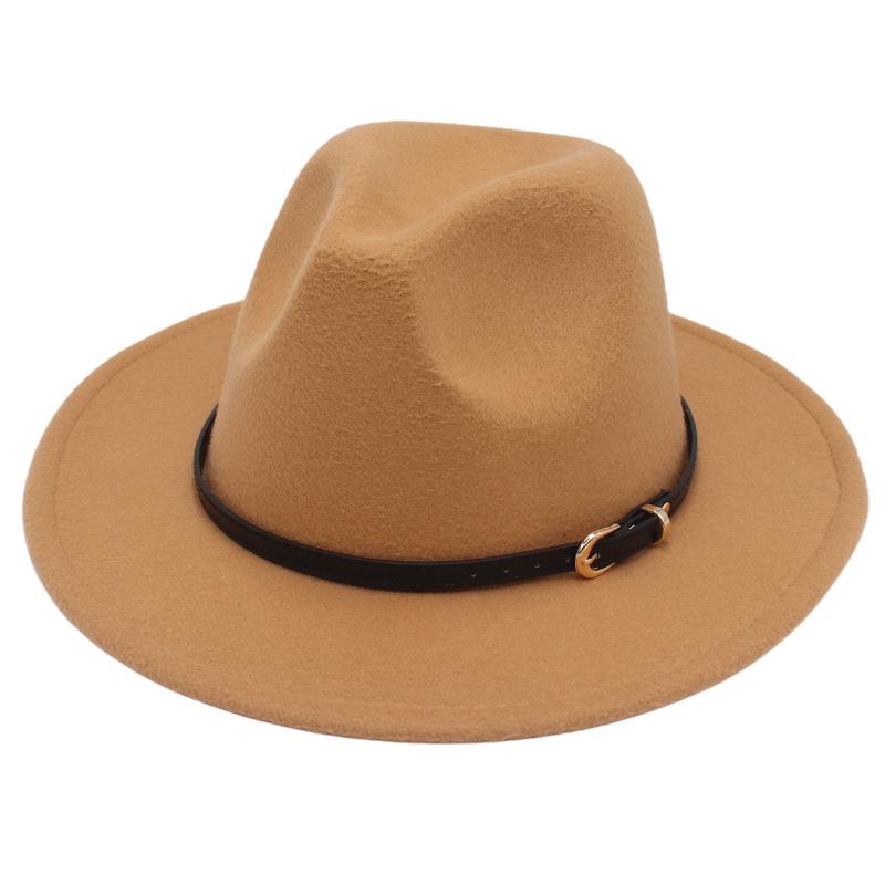 European And American Buckle Accessories Top Hat British Fashion Jazz Hat New Woolen Felt Hat Jazz Hat