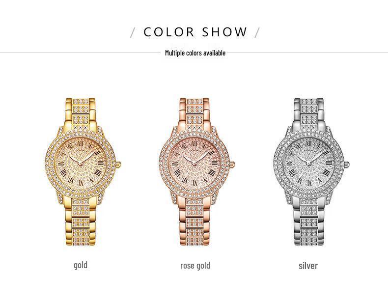 Luxury Diamond-Studded Roman Pattern Ladies Watch and Bracelet Set