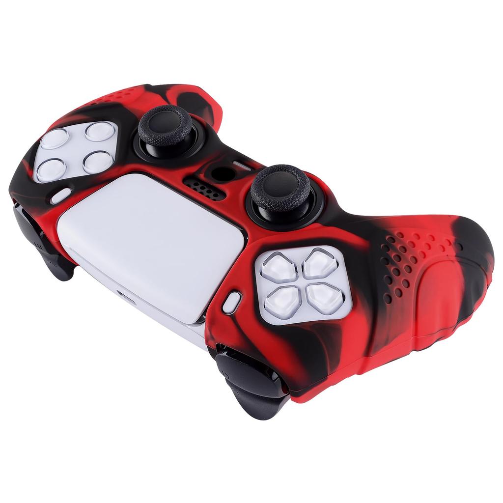 EXtremeRate PlayVital Schutzhülle für Cover für PS5 mit Stickkappe PS5, Controller, [Rot & Schwarz]