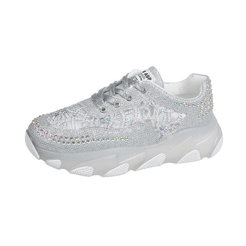 

Дизайнерские кроссовки со стразами для женщин, классические повседневные туфли на толстой подошве, удобные мягкие ботинки Zapatos De Mujer 35