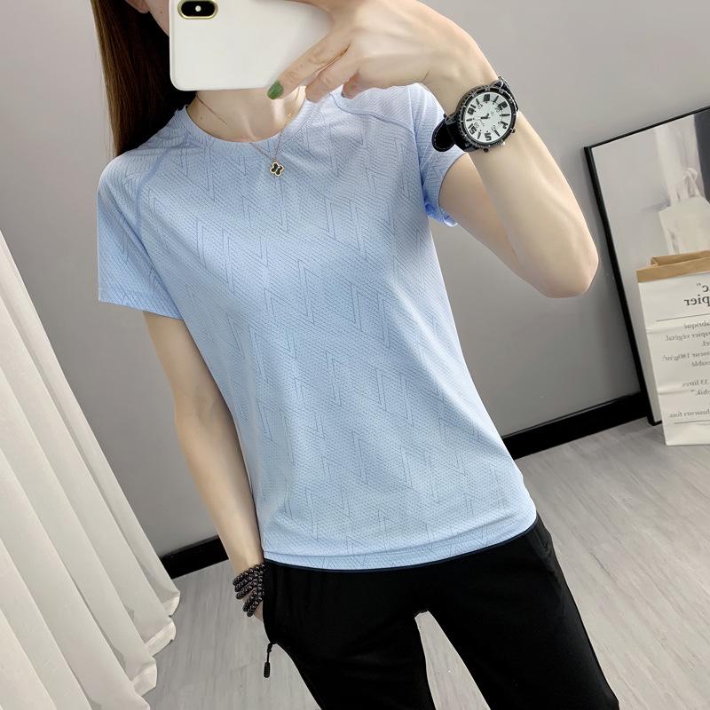Women's Quick-Dry Mesh Printed Sports T-Shirt - Summer Round Neck, Short Sleeve, Sweat-Wicking, Ice Silk Fabric for Running & Fitness
