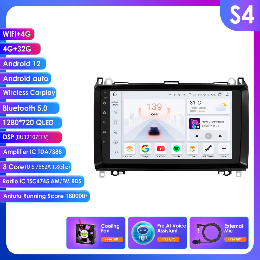 HIzpo 9" Android 13 Wireless Carplay for Mercedes Benz B200 W245 W639 W906 Sprinter Navi GPS 2 Din Car Radio Multimedia Player RDS DSP Bluetooth SWC